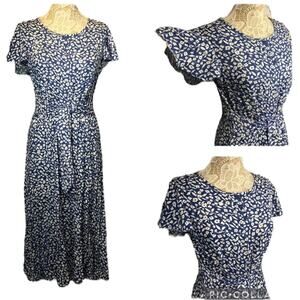 MADISON blue floral maxi dress with short flutter sleeves size small
